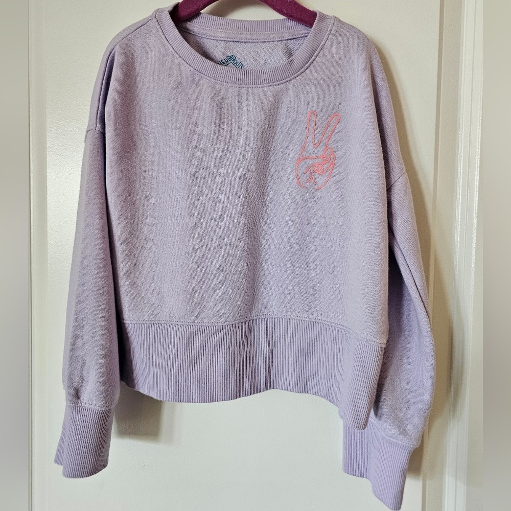 Girls Lavender Peace Sign Cropped Sweatshirt Purple XS 6/6X‎ ASL Easter Spring